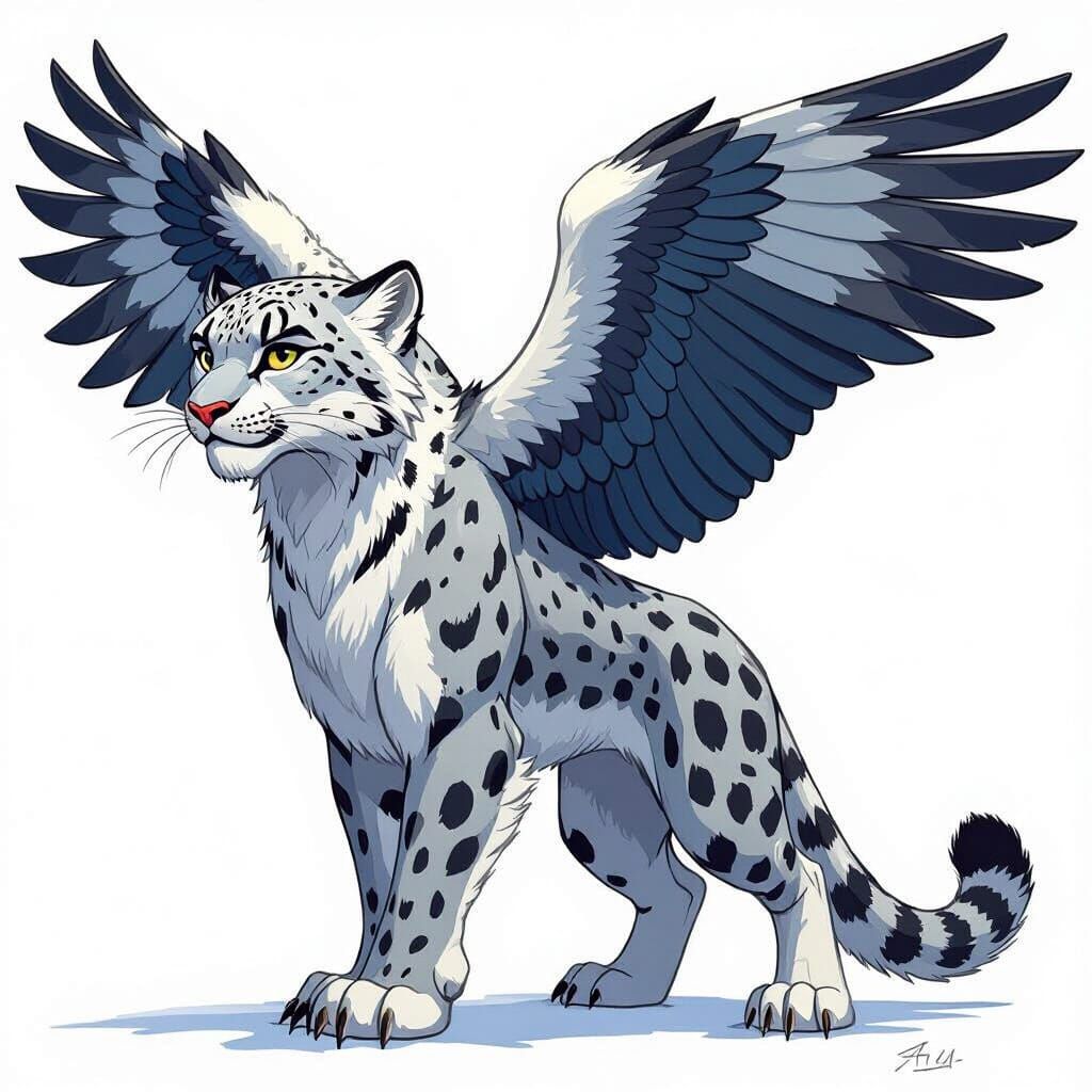 Snow Leopard Eagle Hybrid in 2D Cartoon Style