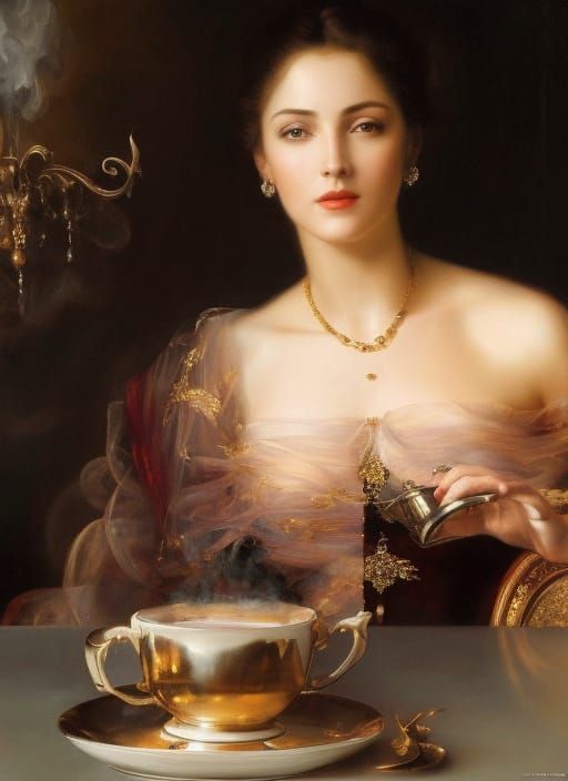 Beautiful Woman in Cafe: Photorealistic Portrait