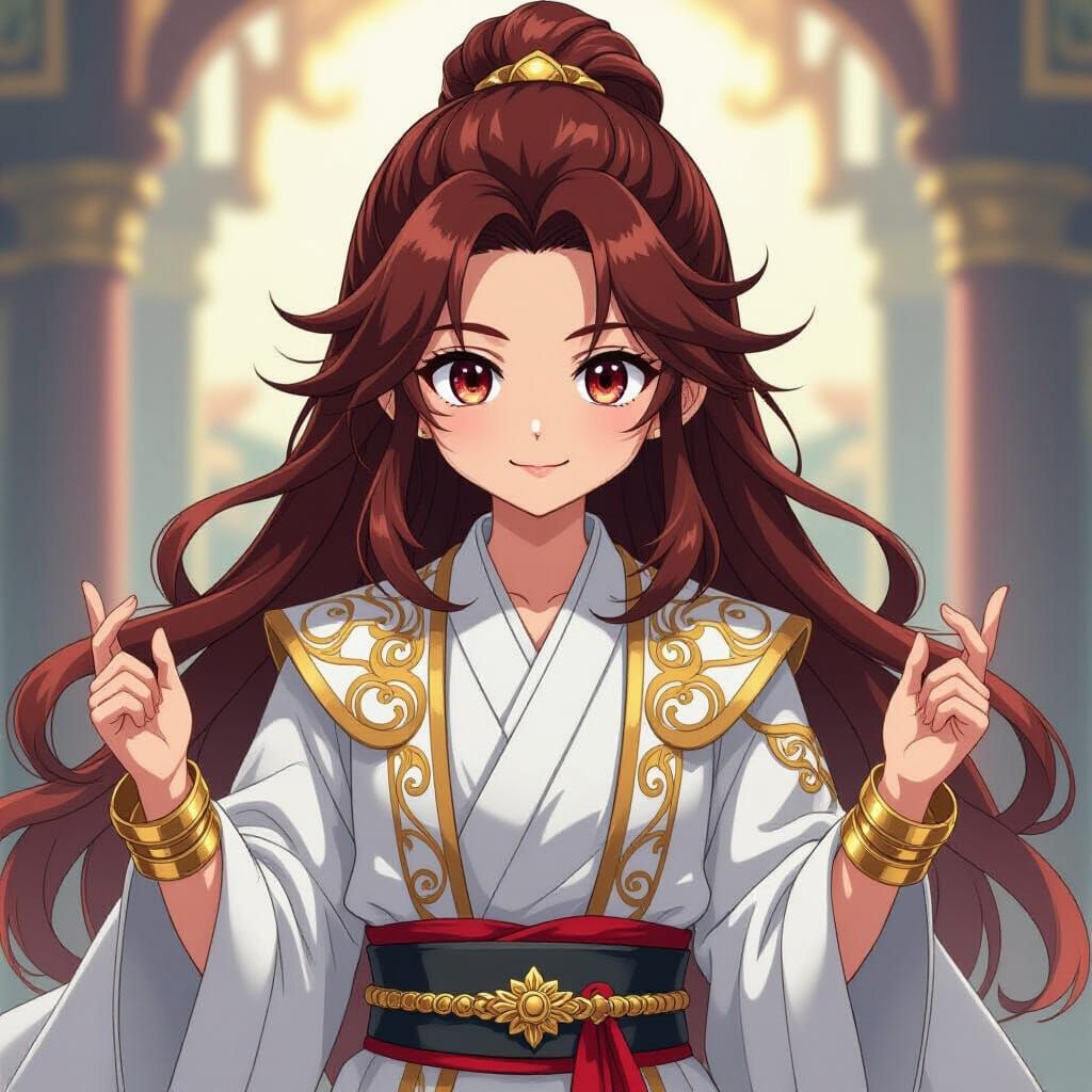 Boy with Red Eyes and Golden Hairpin in White Robes