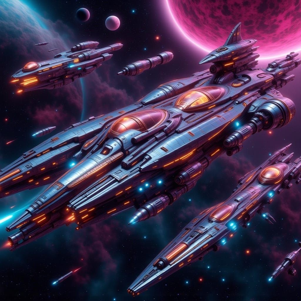 Futuristic Space Battle in Cyberpunk Style