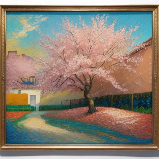 Impasto Cherry Blossoms Fall in Golden Light