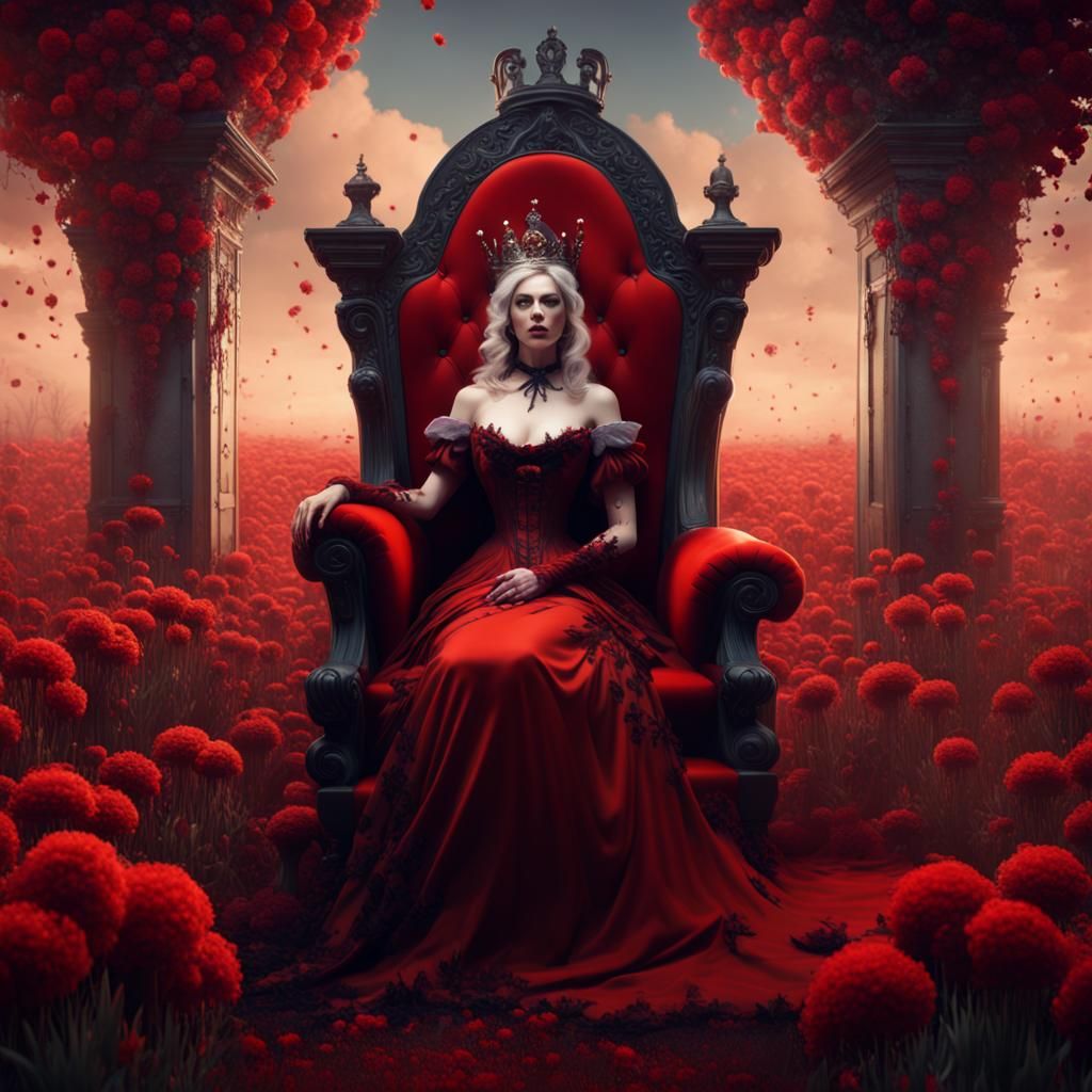 Queen Mary on Floral Throne: Detailed Matte Painting