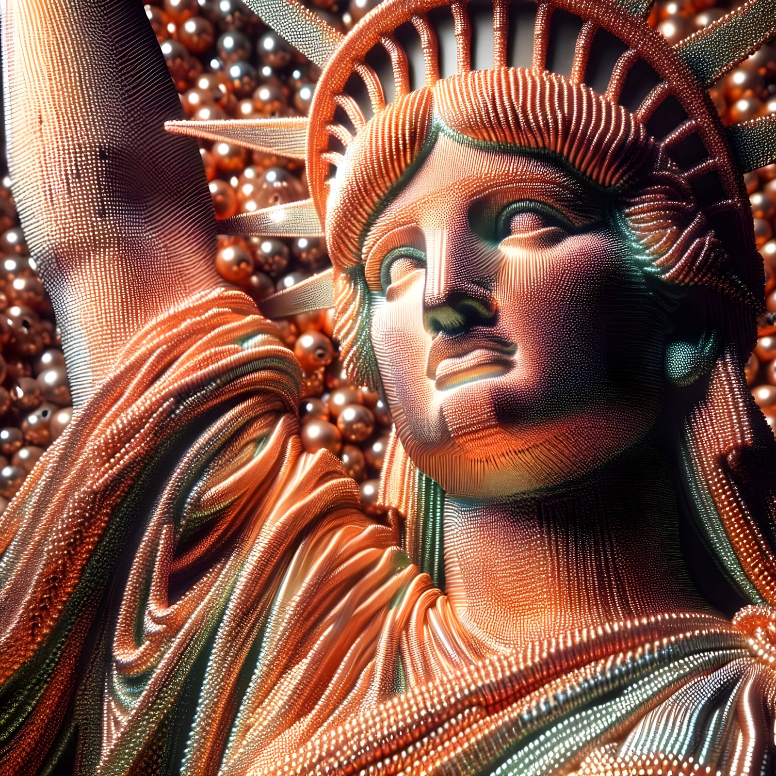 Statue of Liberty Crafted from Iridescent Copper Beads