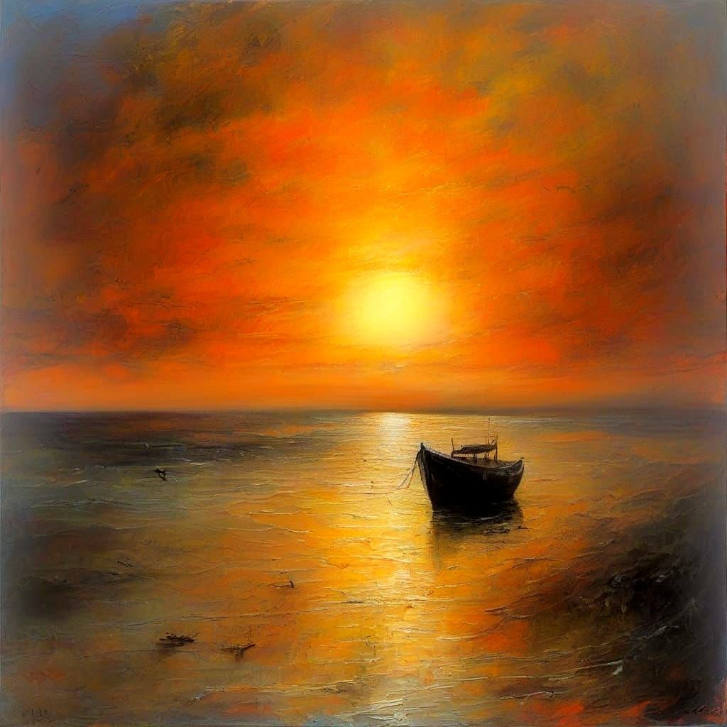 Dreamlike Impressionist Seascape with Shimmering Shore and C...