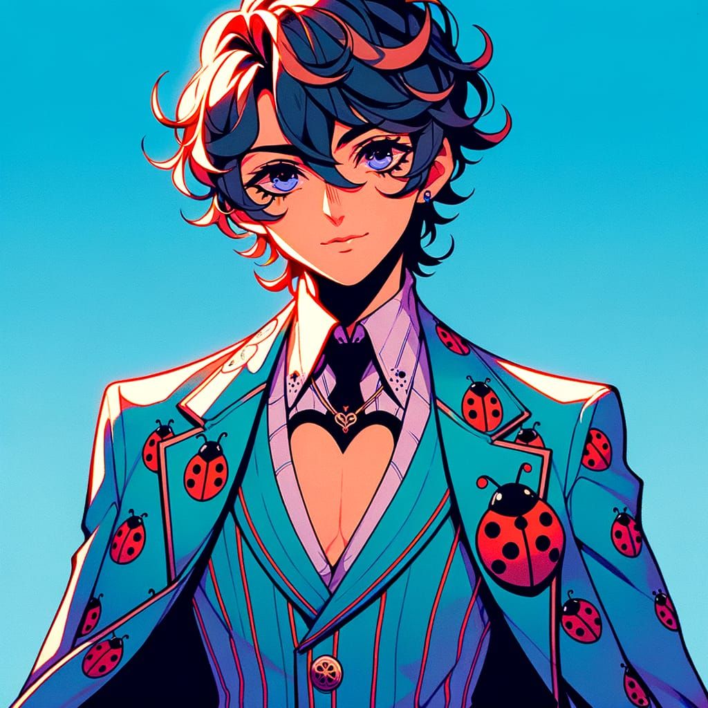 Anime Character with Curls and Heart Cut-out Suit
