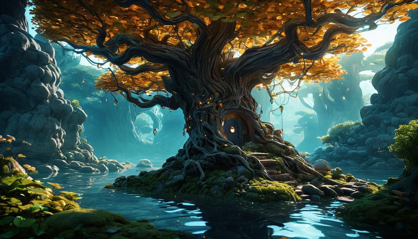 Whimsical World: Ancient Tree Doorway in 3D