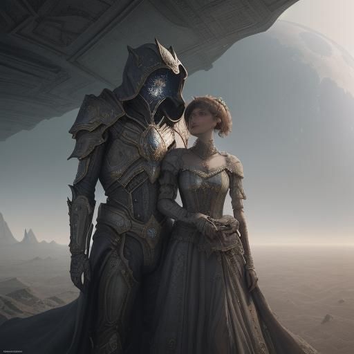 Crimson Couple in Lunar Setting: Digital Matte Painting
