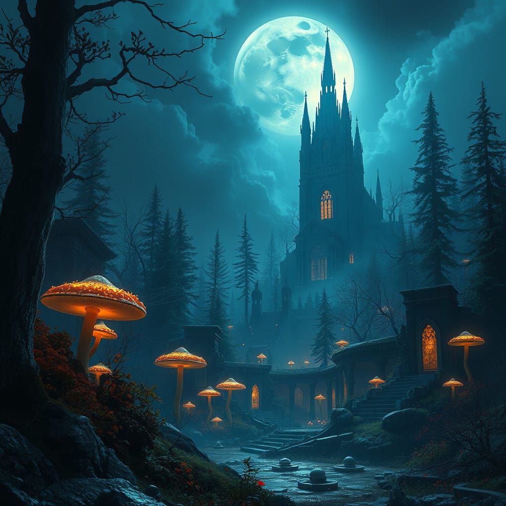 Ethereal Moonlit Realms of Longing, in a Rich, Muted Blue Pa...