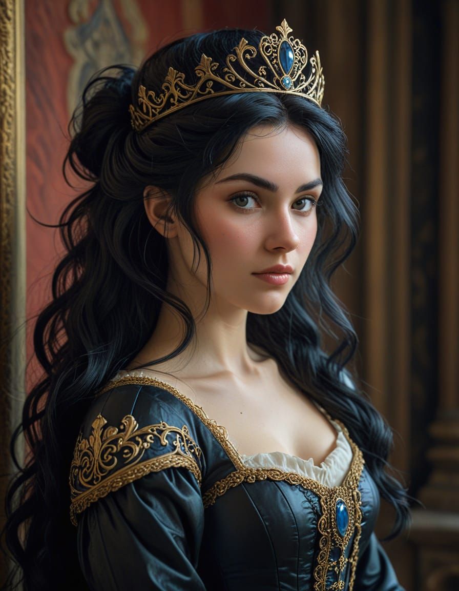 Ravenhaired Princess in Illusionary Trompe-l'œil Art