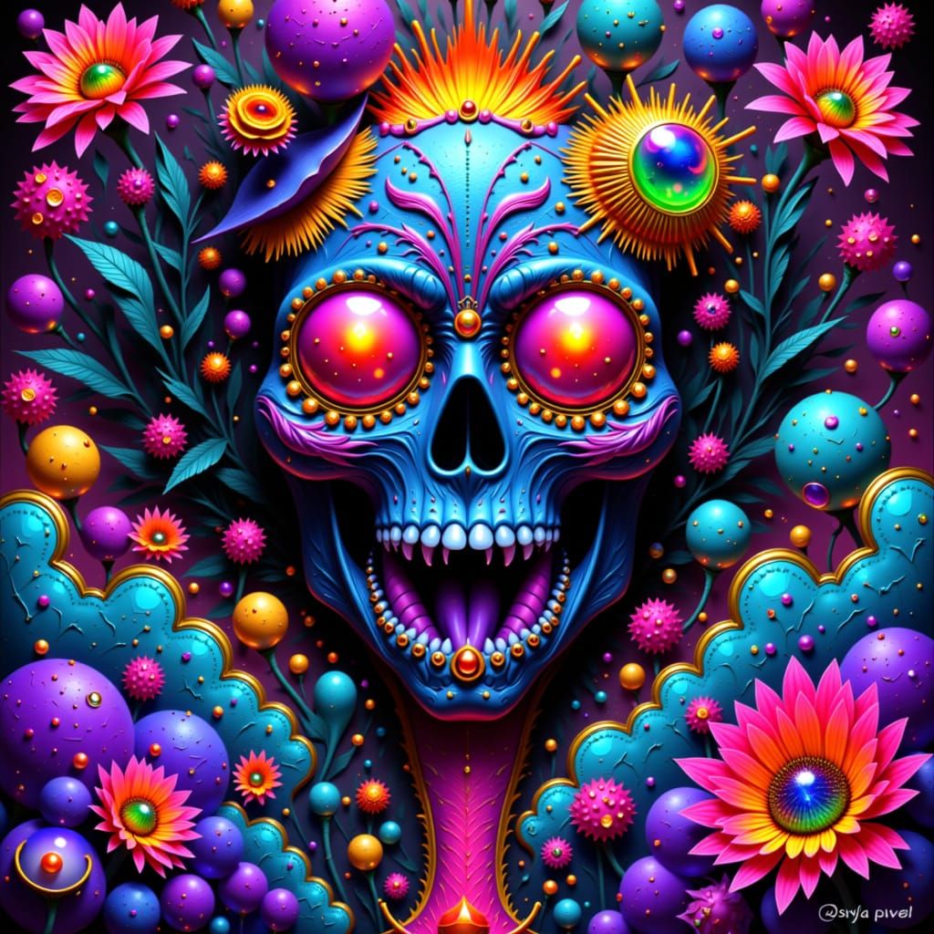 Necrull Titan Celebrates the Beat Hereafter in Neon Art