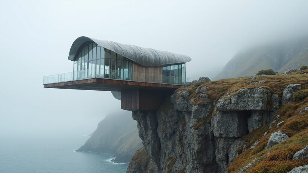 Surrealist House Blends Organic and Synthetic Forms on Cliff...
