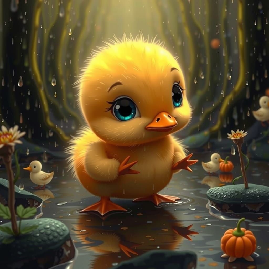 Dancing Ducklings in the Rain: Whimsical AI Art