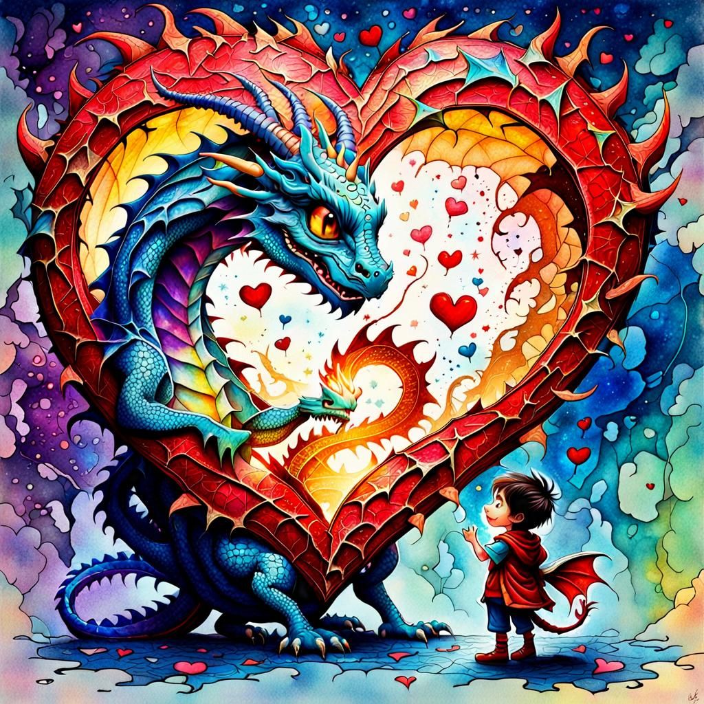Dragon Inside Heart: Fairytale Line Art Masterpiece