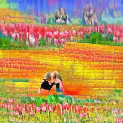 Lesbians Kissing in a Tulip Field, Impressionism