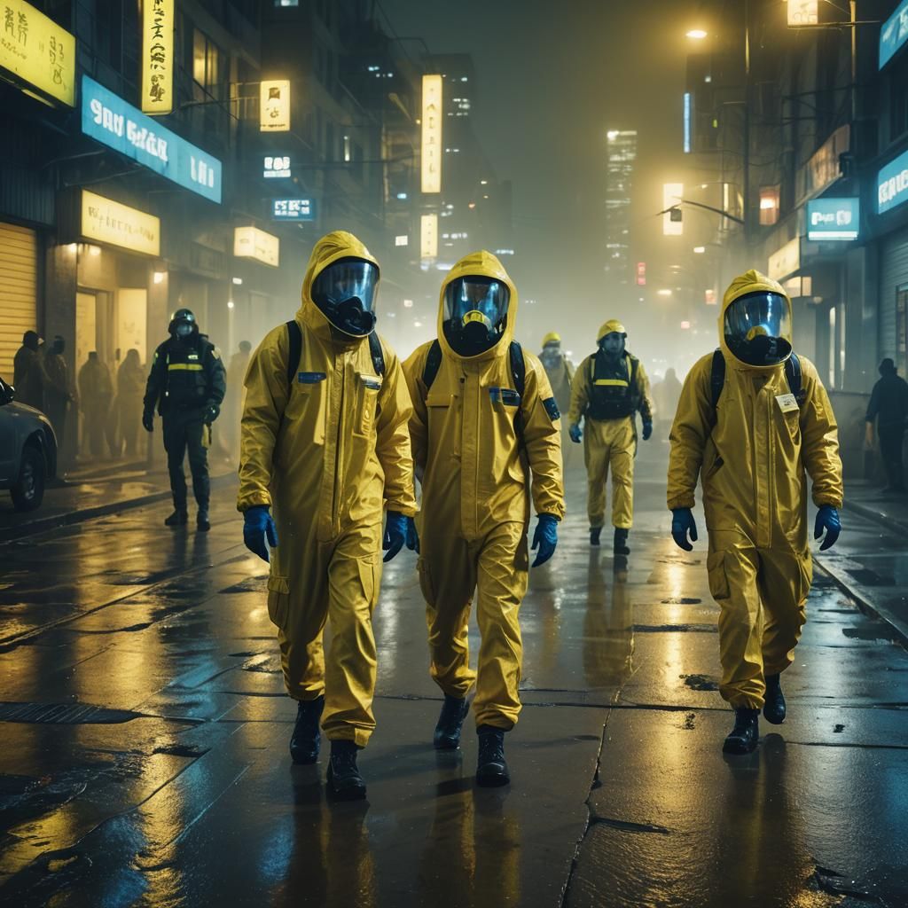 Men in Yellow Suits in Deserted City: Concept Art