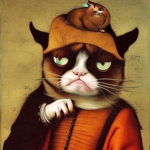 Grumpy Cat and Mouse in Renaissance Style