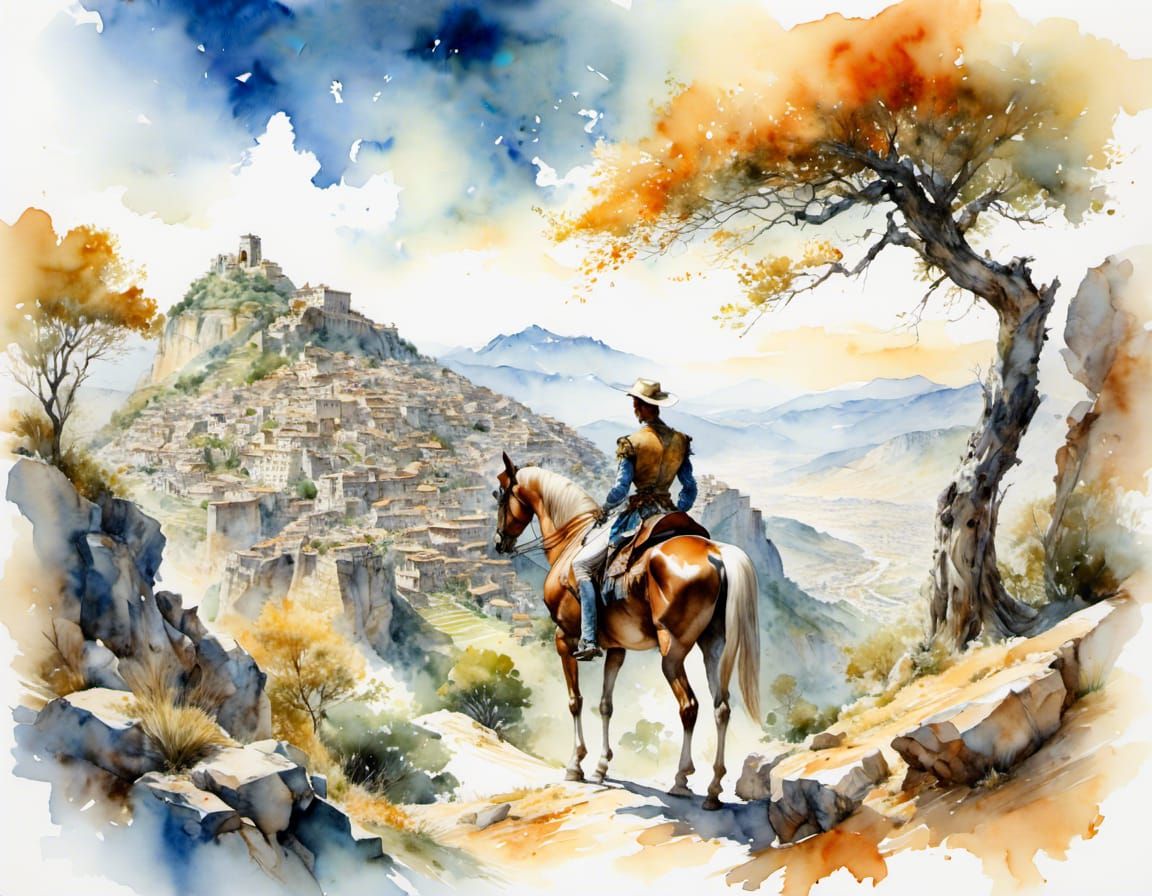 Mythological Sagittarius Portrait in Watercolor Style