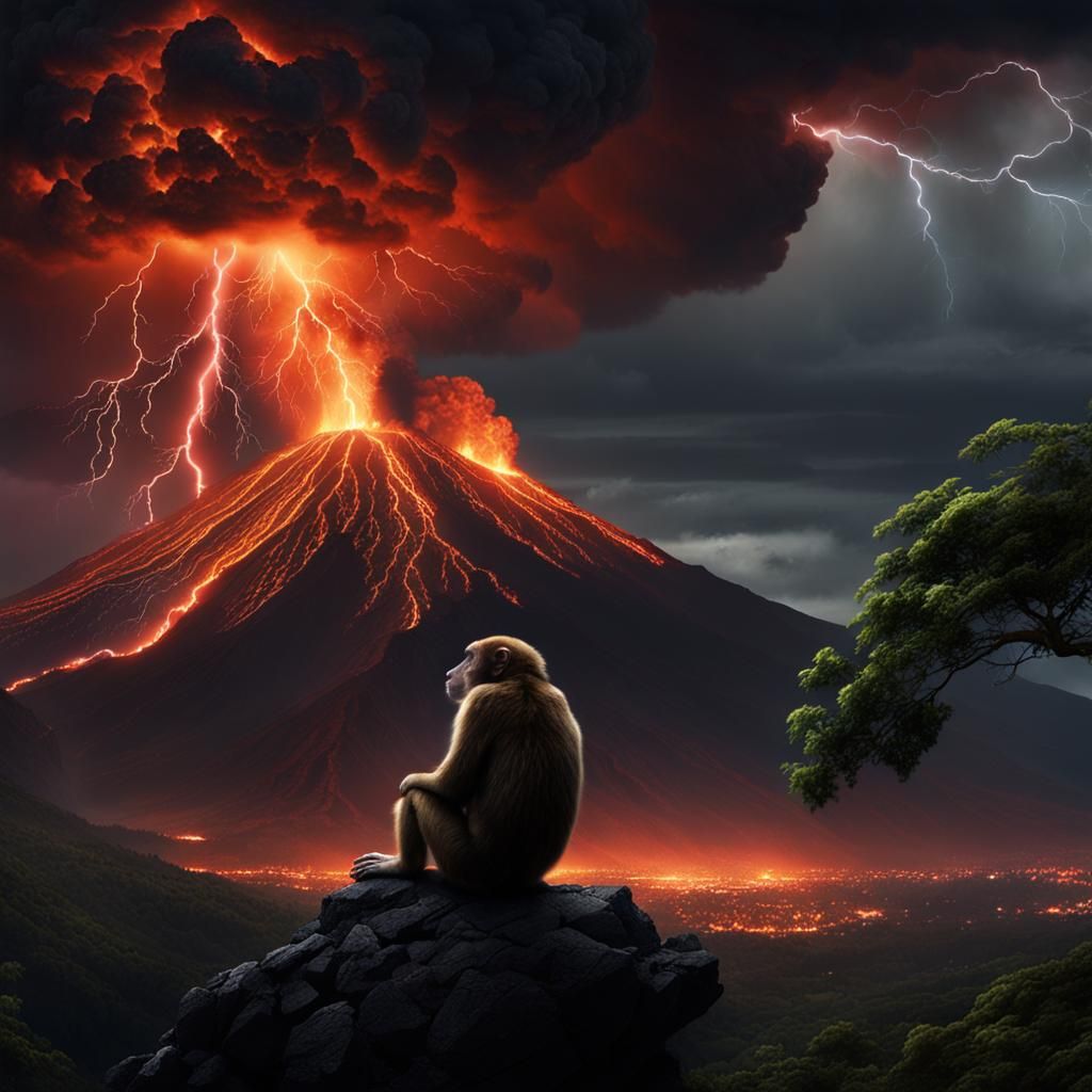 Volcanic Eruption: Monkey Struck by Lightning