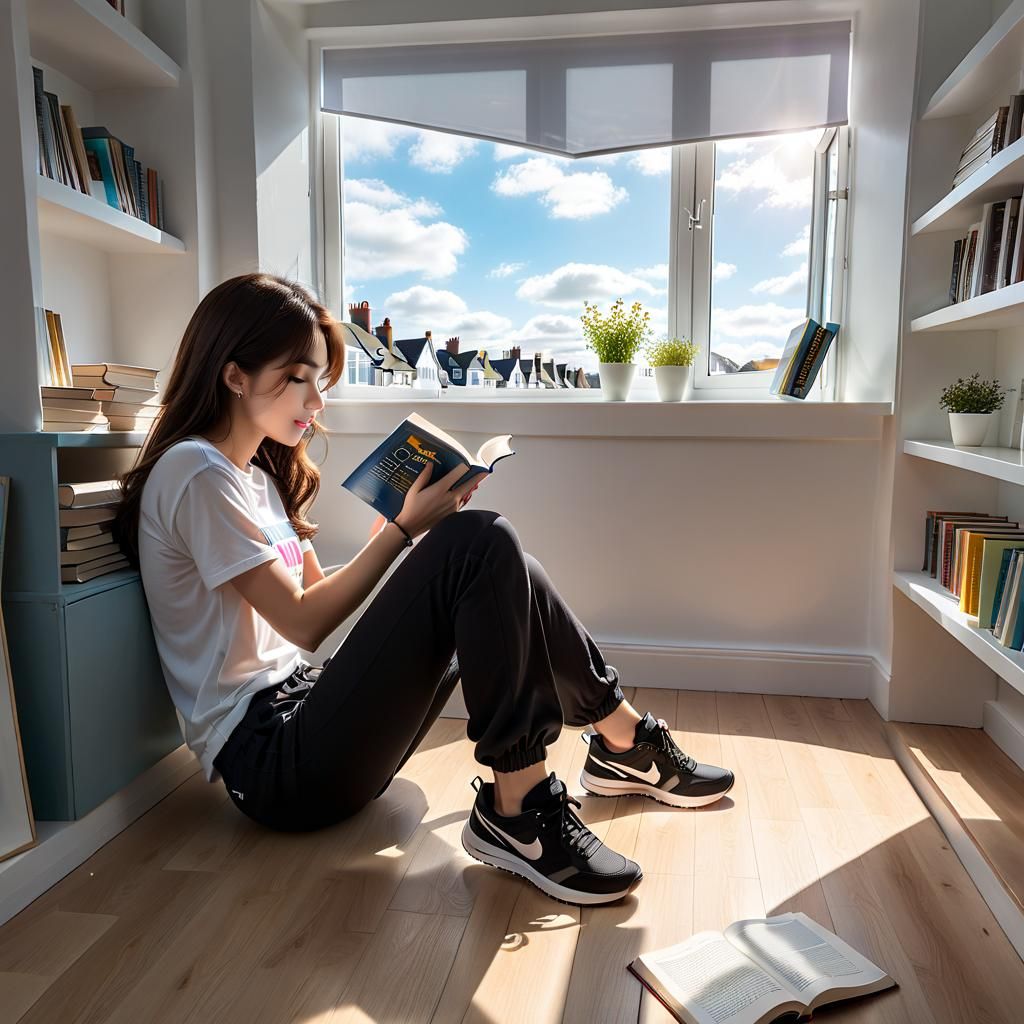 Korean Woman Reading Book in Loft Apartment