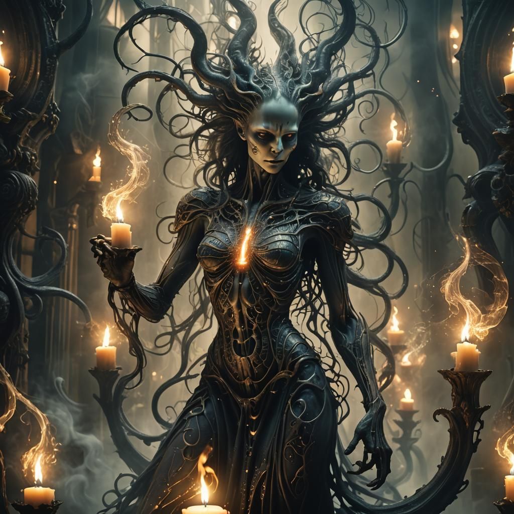 Ethereal Smoke Creature in Dark Fantasy Art Deco