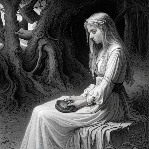 Eerie Forest Encounter in Doré Style