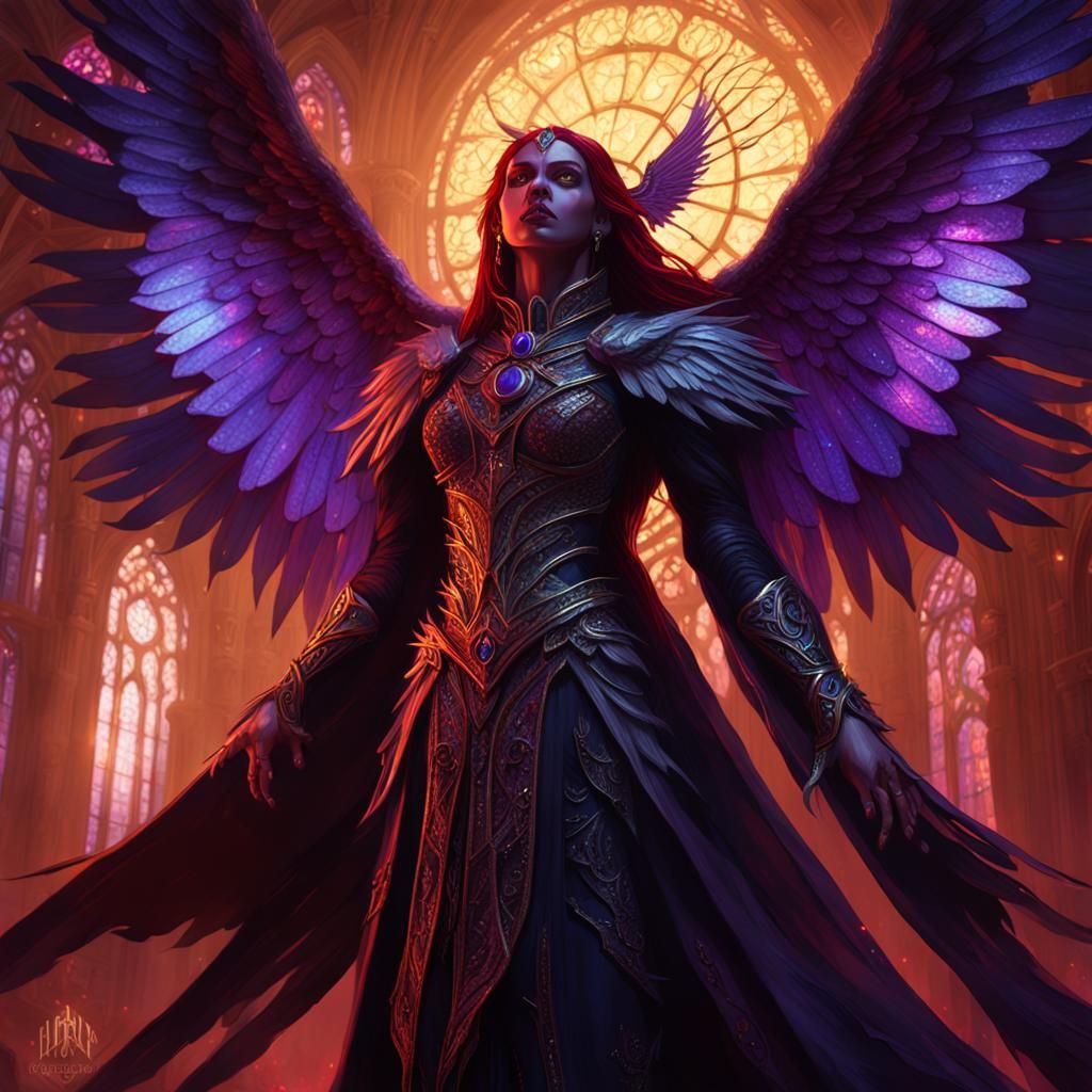 Aasimar Sorceress with Wings in Dark Fantasy Style