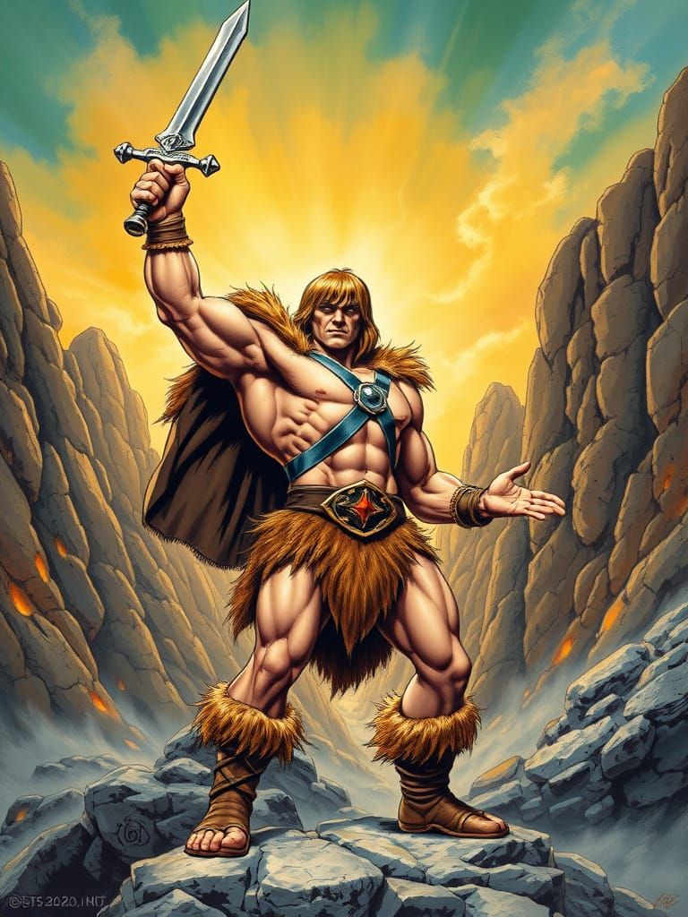 Heroic Fantasy Warrior in Ancient Landscape