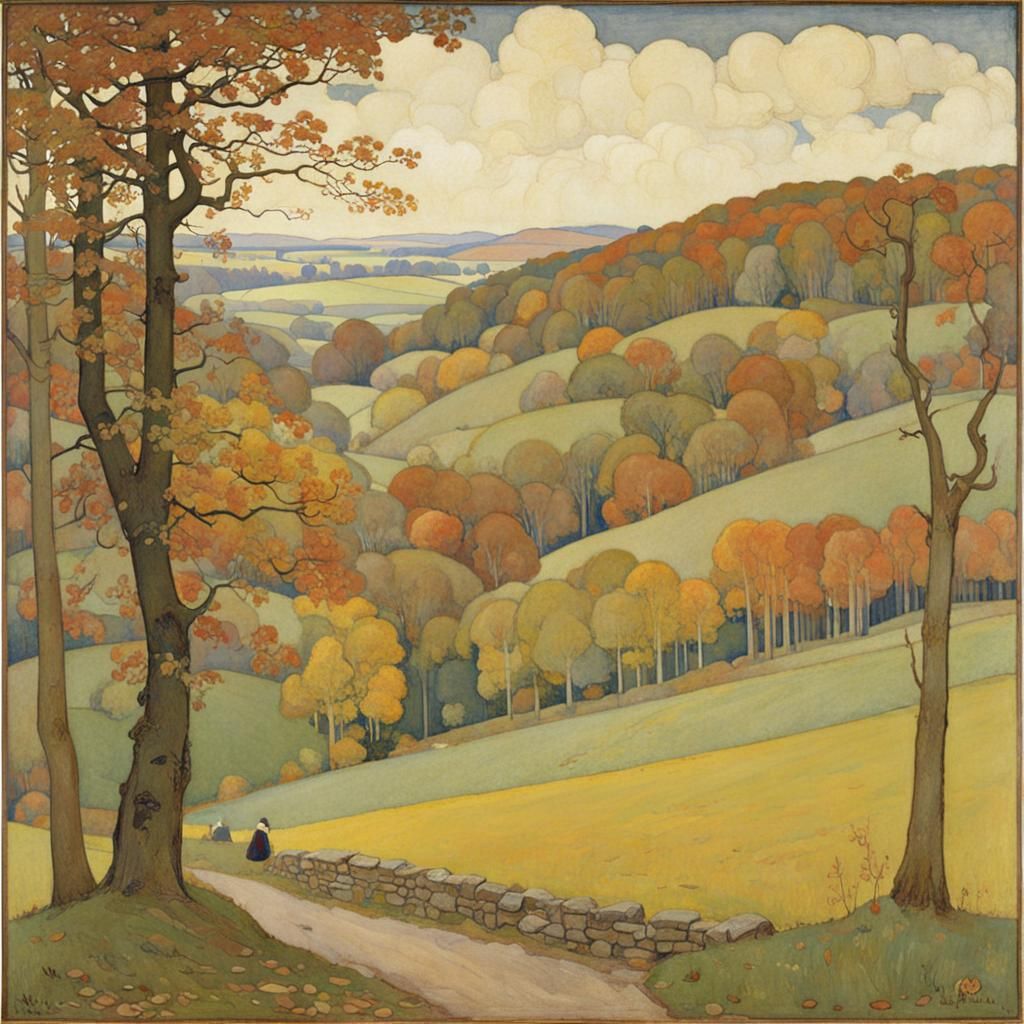 Autumn Landscape in Traditional English Art Style