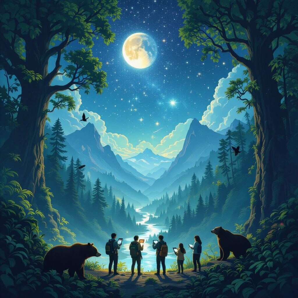 Diverse Team Revitalizing Nature in Lush Forest Ecosystem