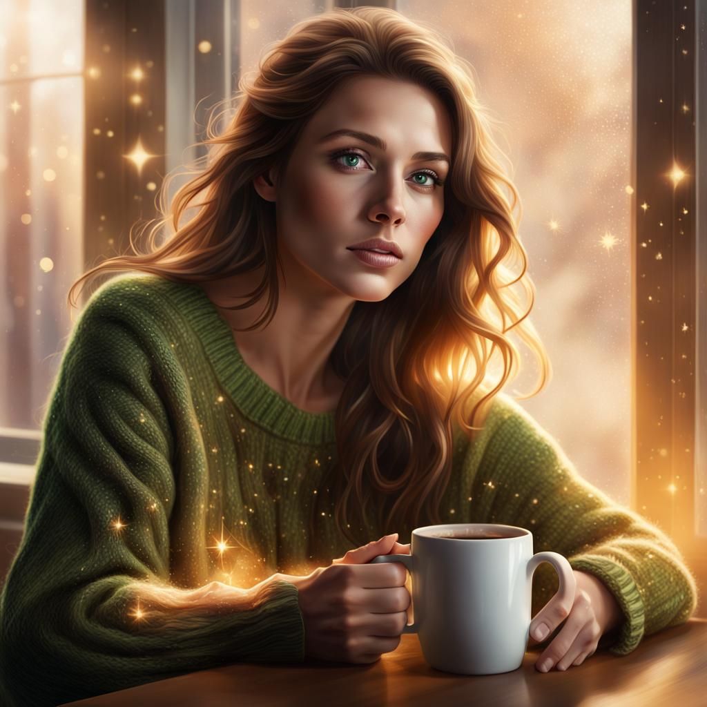 Woman Portrait with Glowing Hair, Fantasy Concept Art