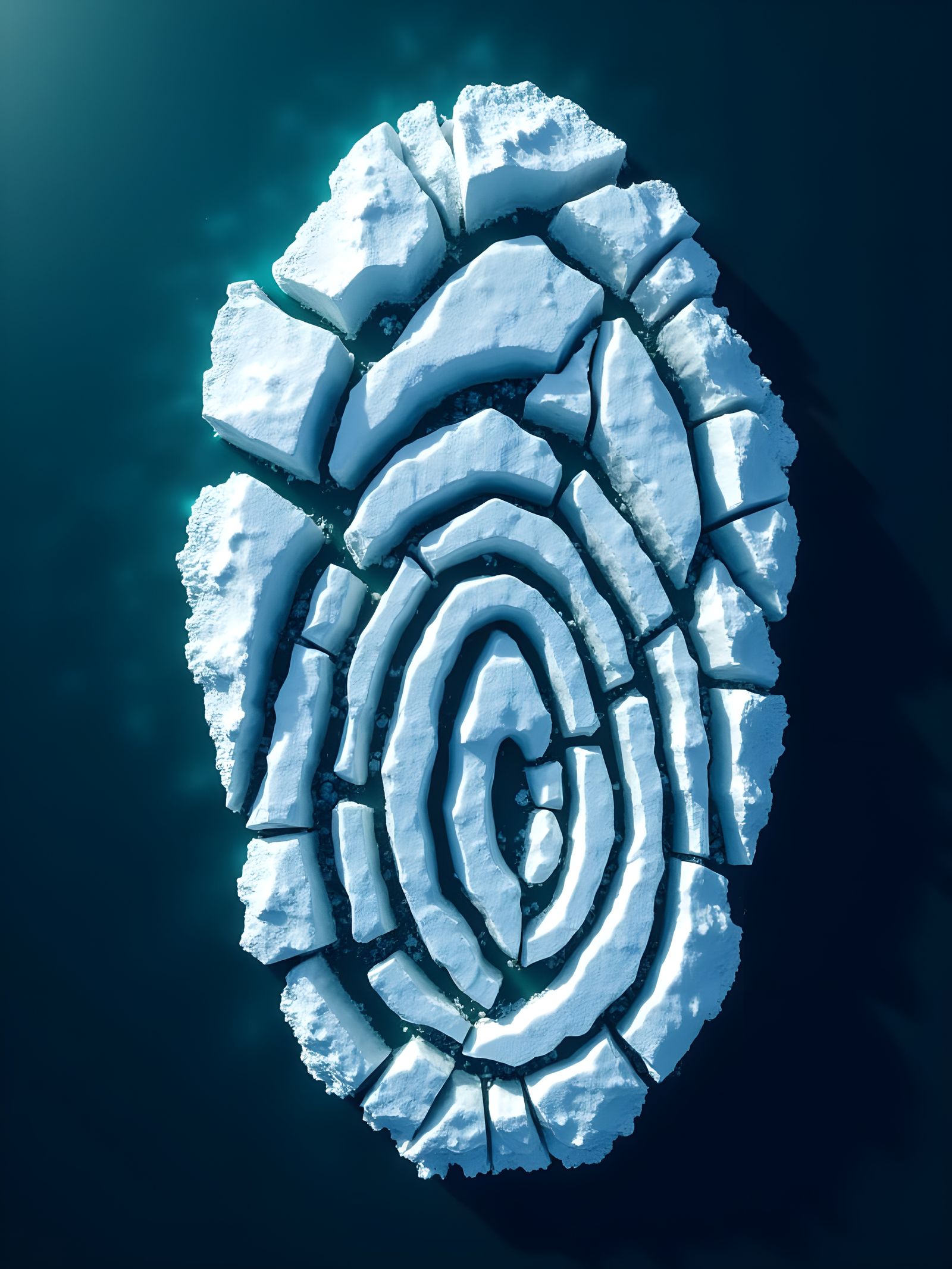 Aerial View: Icebergs Form Human Fingerprint