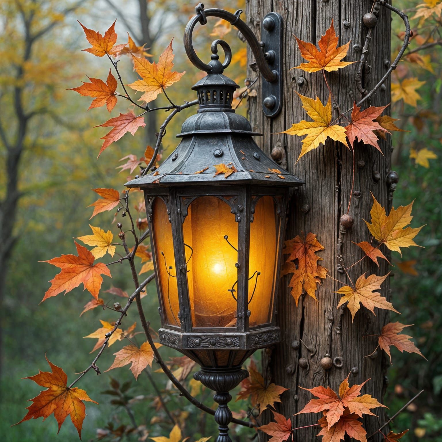 Rustic Autumn Lantern in Ethereal Mist