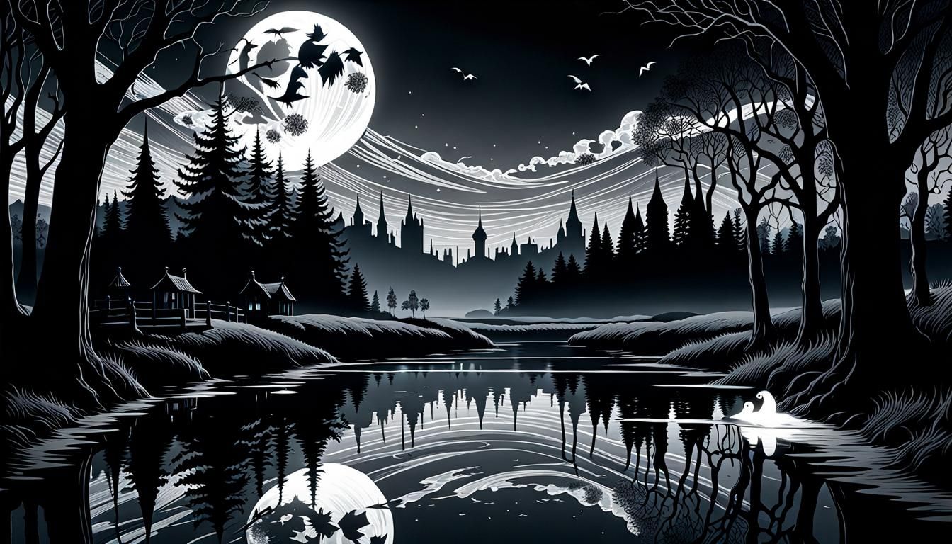 Gothic Night Birds in Complex Line Art