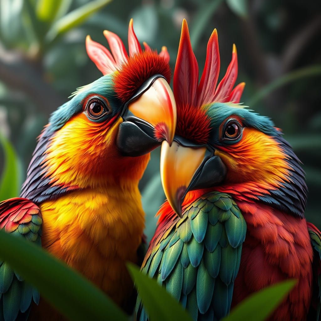 Exotic Tropical Birds in Dreamlike Environments