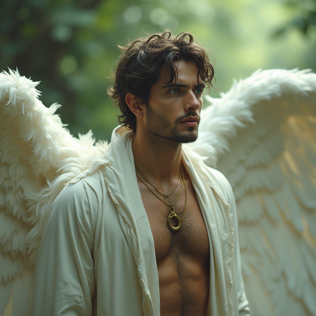 Mystical Angel with Green Eyes in Digital Art Style