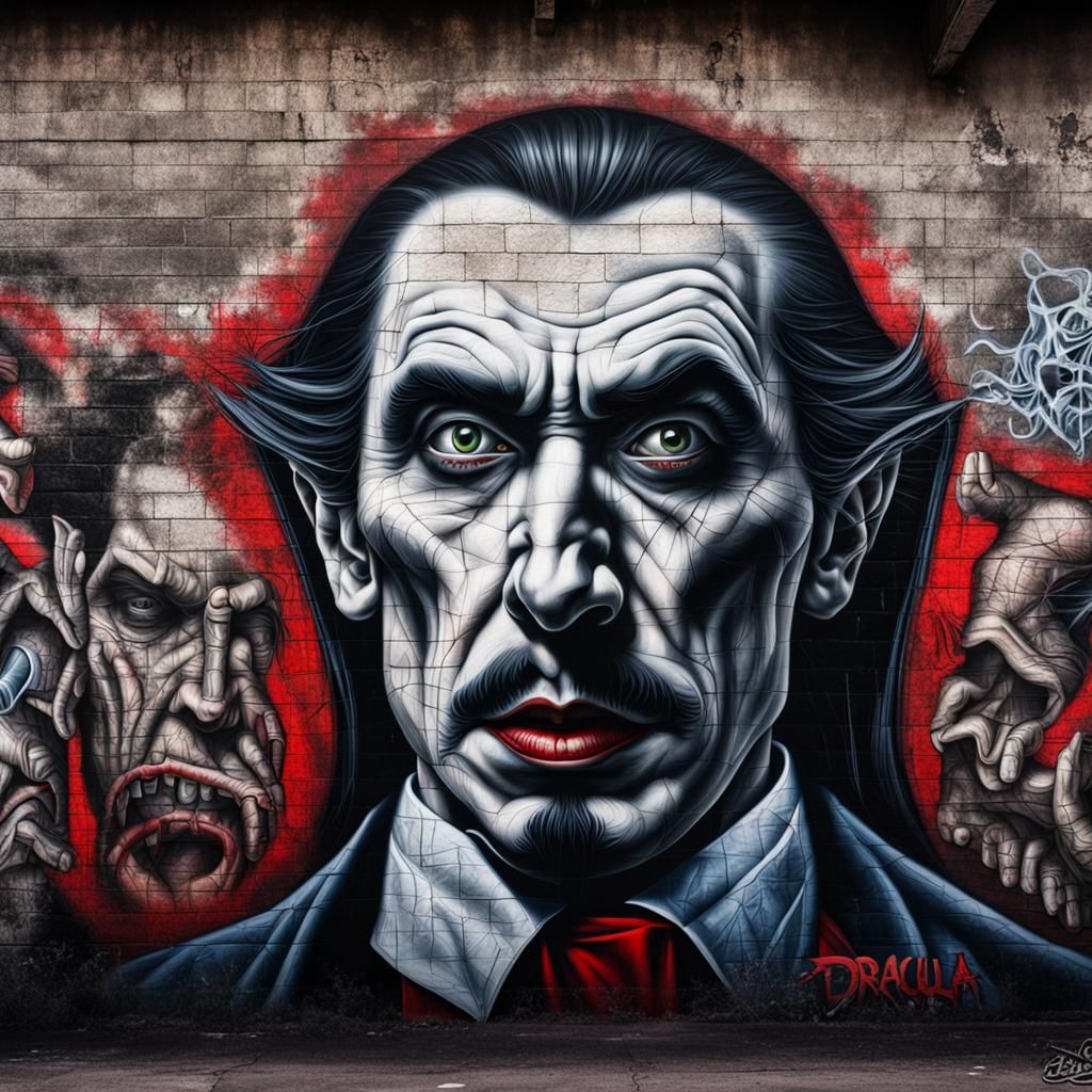Hyperrealistic Dracula Graffiti Mural in HDR