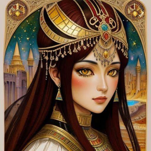 Luminous Mosaic Landscape with Cat in Digital Cubism Style