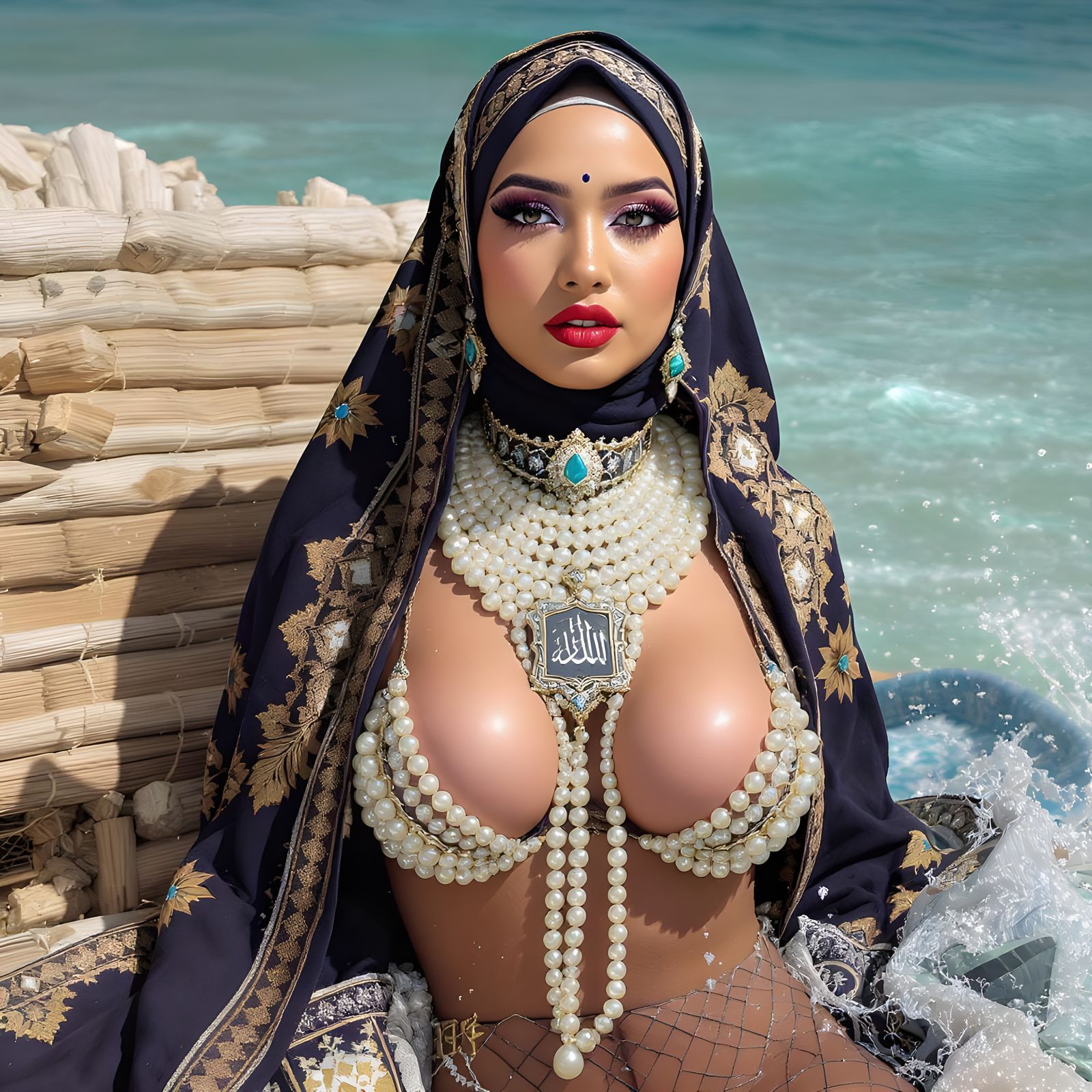 Pearl Bikini Hijab with Islamic Geometric Patterns