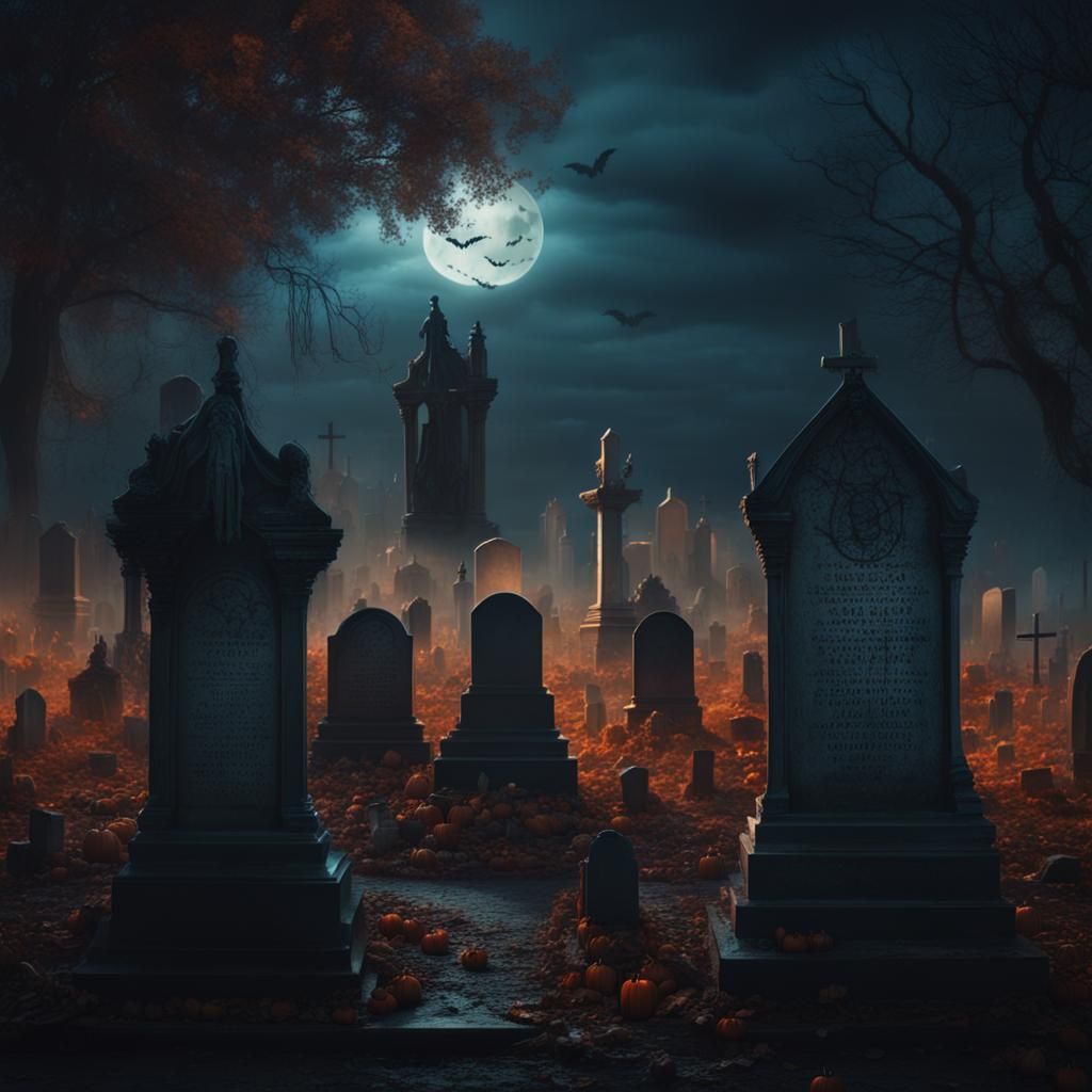 Halloween Graveyard Scene with Teenage Boys