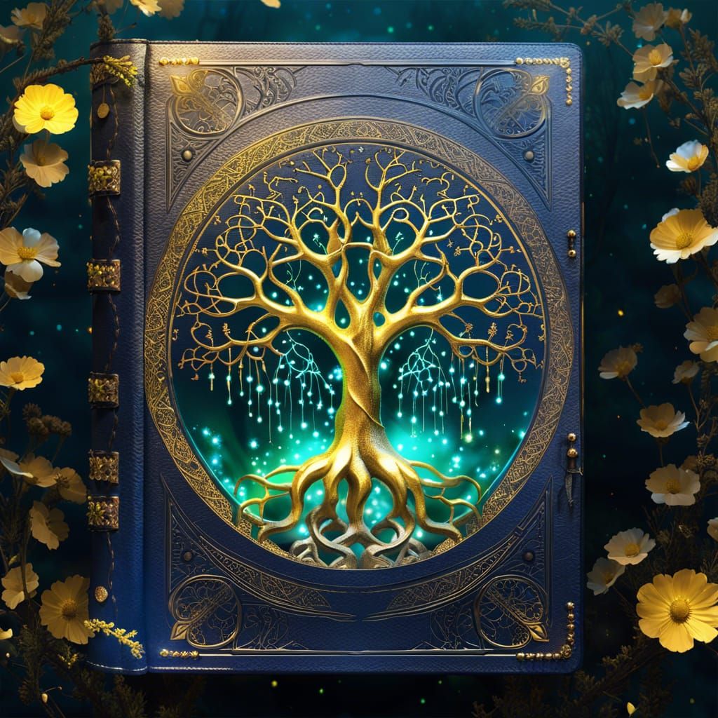 Bioluminescent Celtic Tree of Life Magic Book