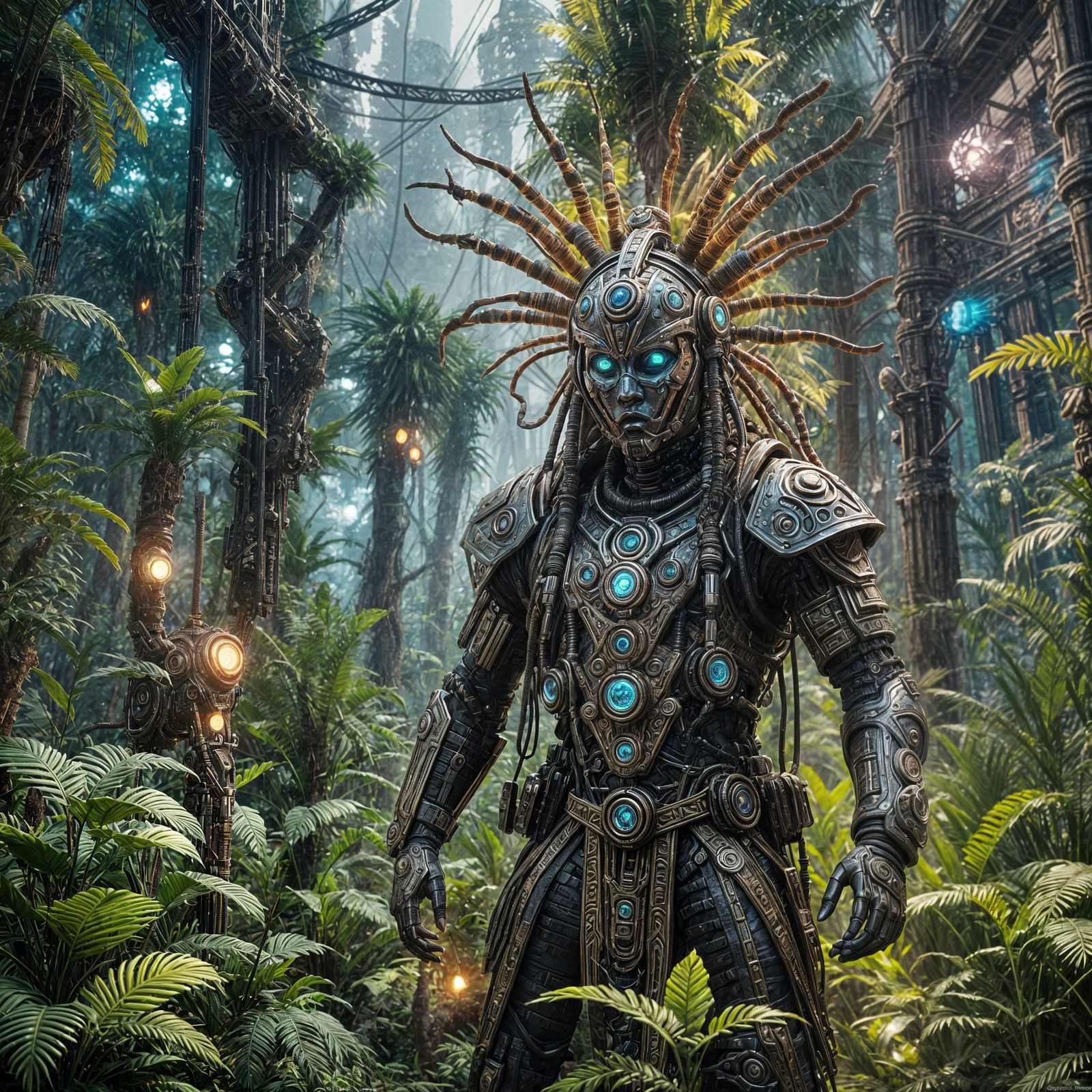 Futuristic Tribal Hallucinations with Intricate Sci-Fi Detai...