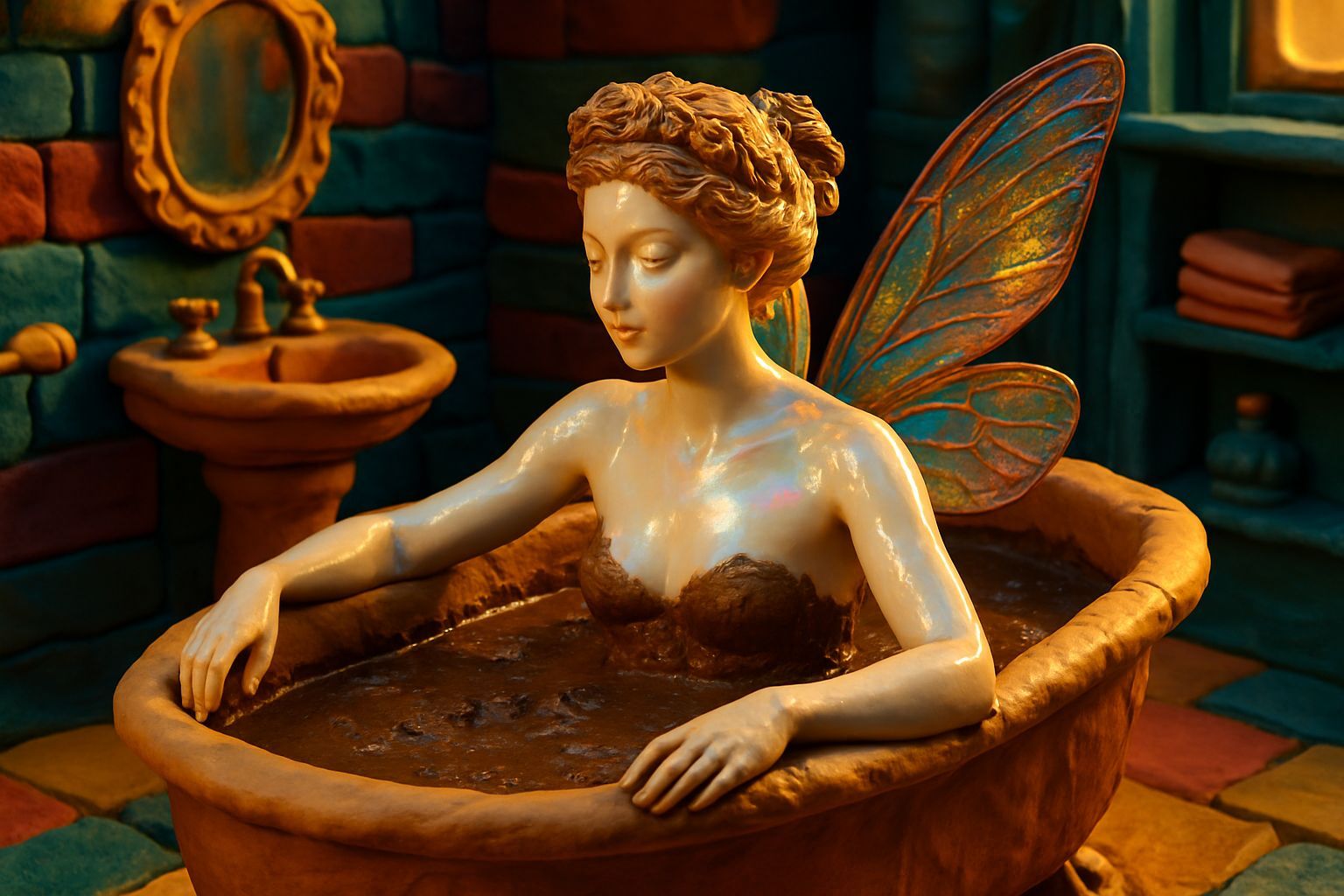 Porcelain Fairy's Mud Bath in Playdough Bathroom