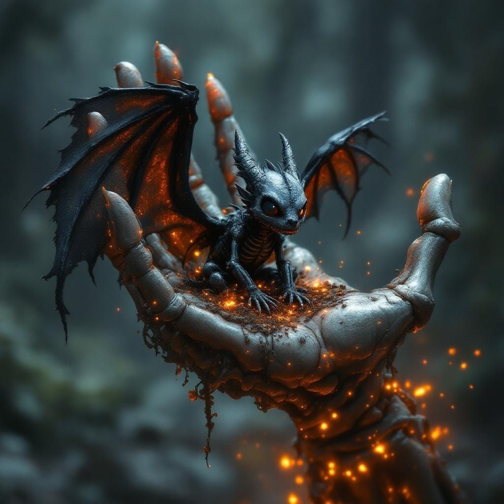 Dark Skeleton Dragon in Skeletal Hand