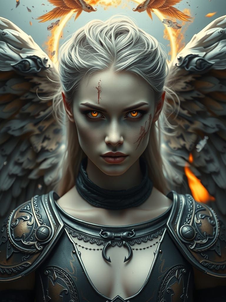 Fallen Angel Warrior in Dramatic Hyperrealism