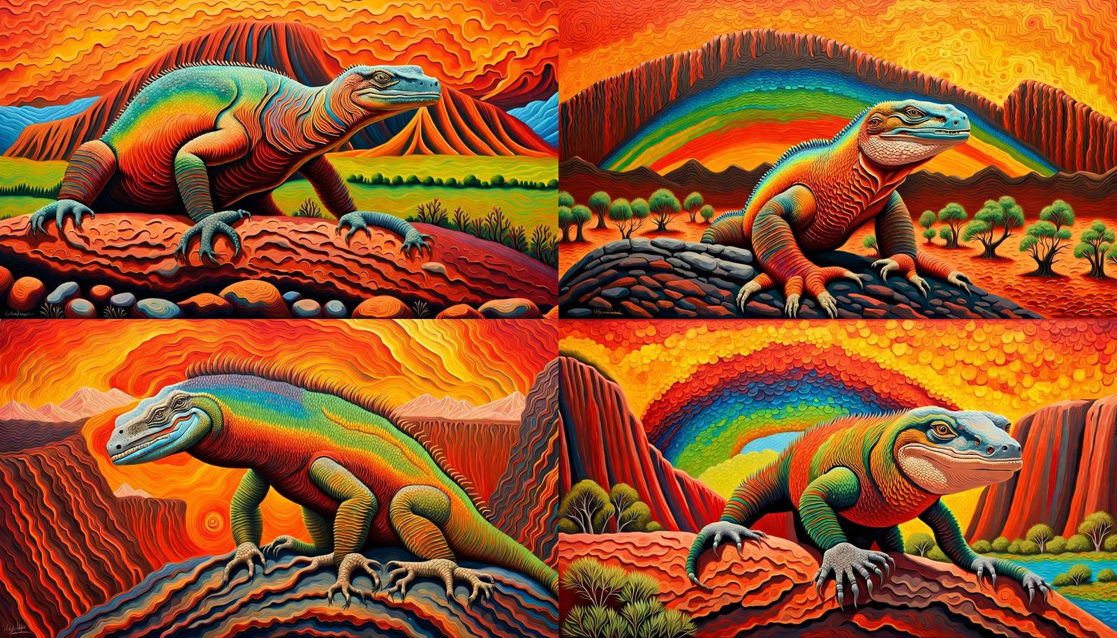 Giant Goanna Emerges from Uluru: Impasto Oil Painting