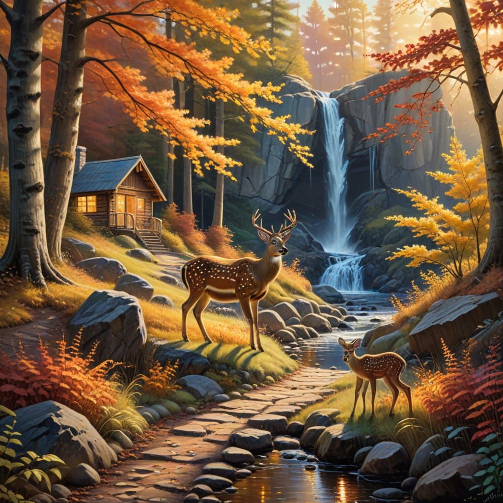 Cozy Cabin in Autumn Splendor Oil Painting