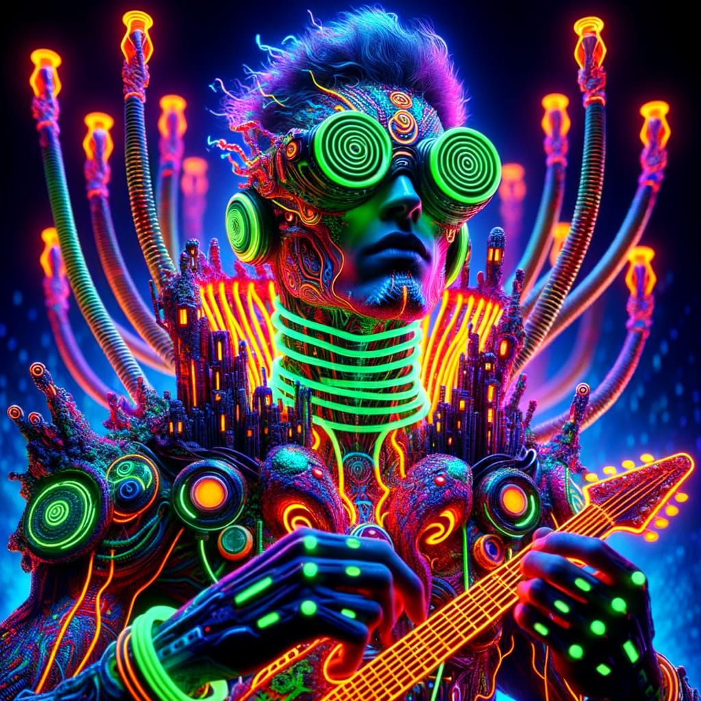 Futuristic Raver God in Neon Metropolis