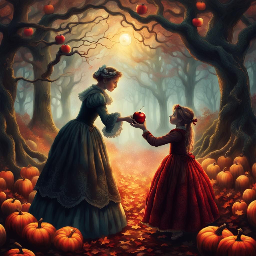 Dark Fantasy: Girl and Ominous Woman in Forest