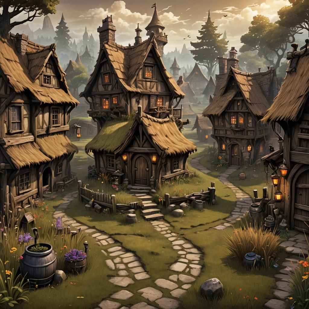 Dark Fantasy Village: Low-Resolution Fantasy Concept Art
