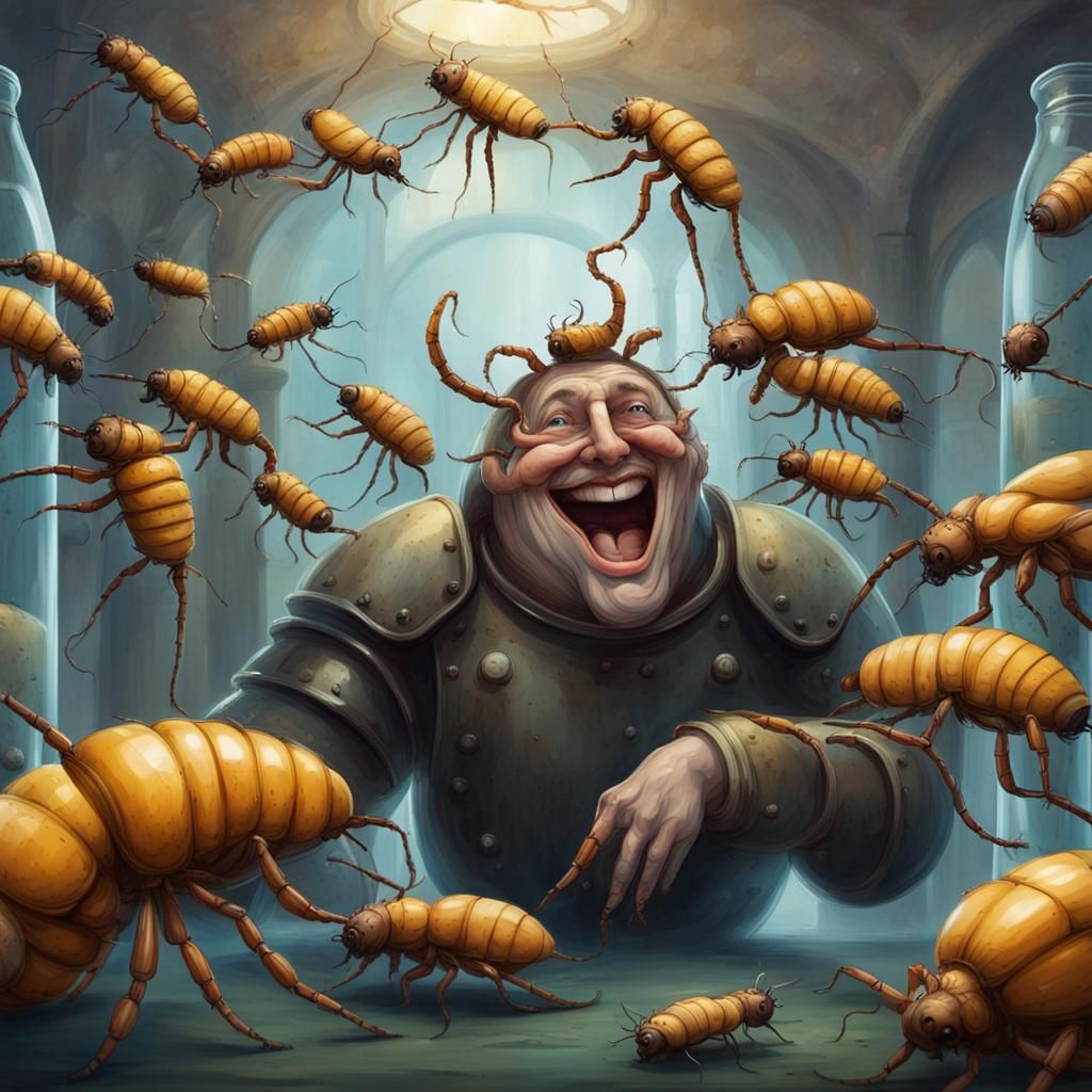 Smiling Insects in Bottles, Surrealist Style